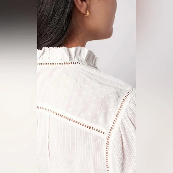 Faherty Willa Organic Cotton Boho White Ruffled Blouse L - Picture 3 of 4